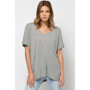 Peace Love World Set of V-Neck Tee short sleeve. oversized. Gray. size XS